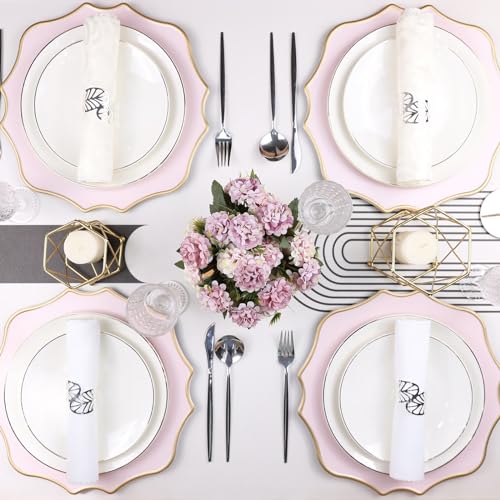 Omuriko 12-Piece Pink Scalloped Plastic Dinner Plate Set for Weddings & Holidays, 13 Inch