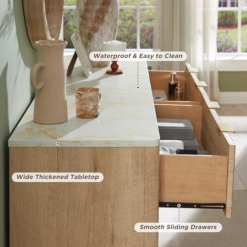 54-Inch Fluted 6-Drawer Dresser, Mid-Century Modern Wood Storage Cabinet
