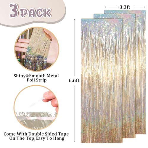 Champagne Foil Fringe Backdrop Curtains - 3-Pack Tinsel Party Streamers