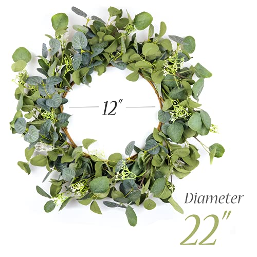 22-Inch Artificial Eucalyptus Wreath for Front Door, All-Season Greenery