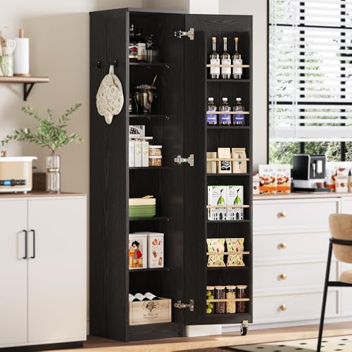 IRONCK Black Narrow Kitchen Pantry Cabinet 72" Slim Tall Storage Closet
