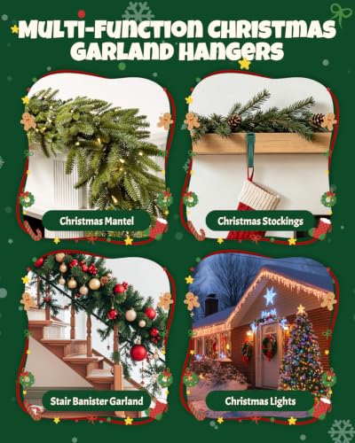 9-Piece Christmas Garland Hangers for Mantle, Stretchable Silicone Wreath Hooks
