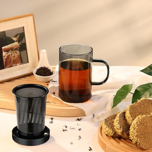 Ecooe 16.9oz Borosilicate Glass Tea Cup with Infuser & Lid - Black 430ml