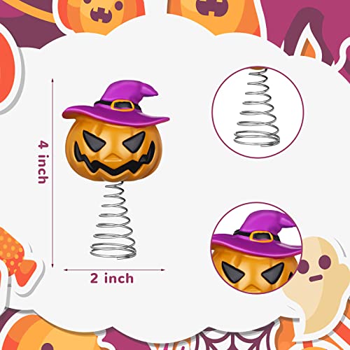 Mini Pumpkin Halloween Tree Topper with Spring Base - 4-Inch Resin Jack-O'-Lantern