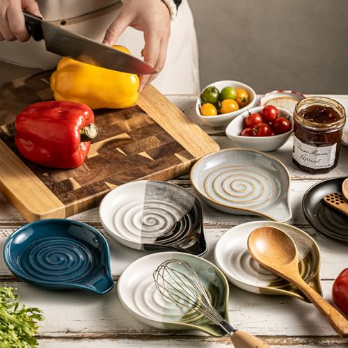 Large Ceramic Spoon Rest for Stove Top, Modern Black Kitchen Utensil Holder