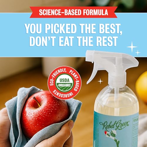 Rebel Green Fruit & Veggie Clean ? Plant-Based Produce Cleaner?Natural Fruit and Vegetable Wash with No Aftertaste ? Chemical & Wax Removal ? Made with Organic Extracts of Citrus ? Half Gallon