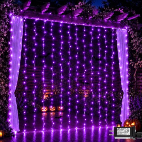 YEGUO Purple 900 LED Curtain Lights, 8 Modes Plug-in Window Backdrop 9.8 x 29.5ft (Indoor/Outdoor) Halloween