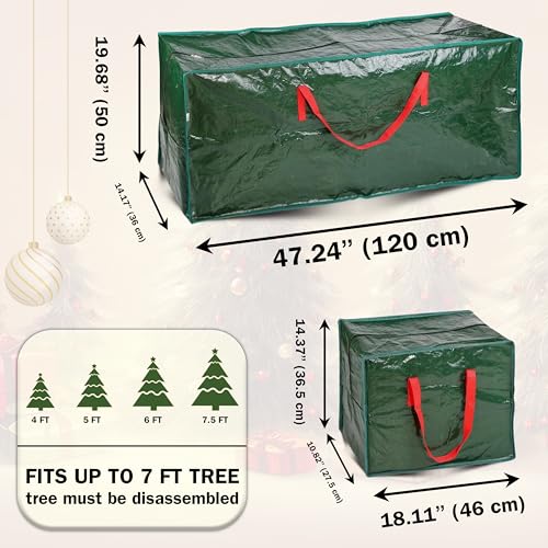 ARSUK 3pcs Christmas Tree Storage Bag 7.5 Ft Green & Black Waterproof Large Capacity with Ornaments Bags