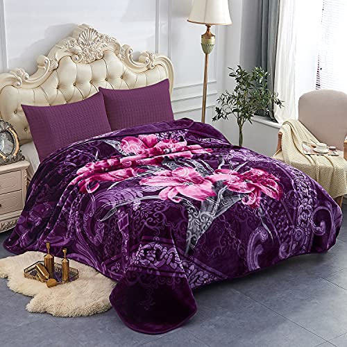 JML King Size Purple Lily Fleece Blanket 87x95in Thick & Warm Bedding