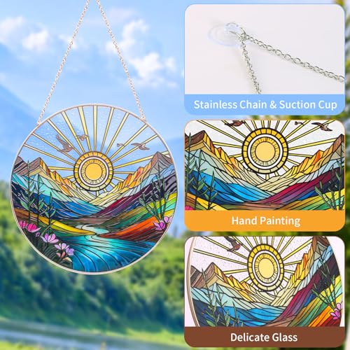 Handcrafted Stained Glass Sun Catcher - Sunrise & Sunset Design, 6"