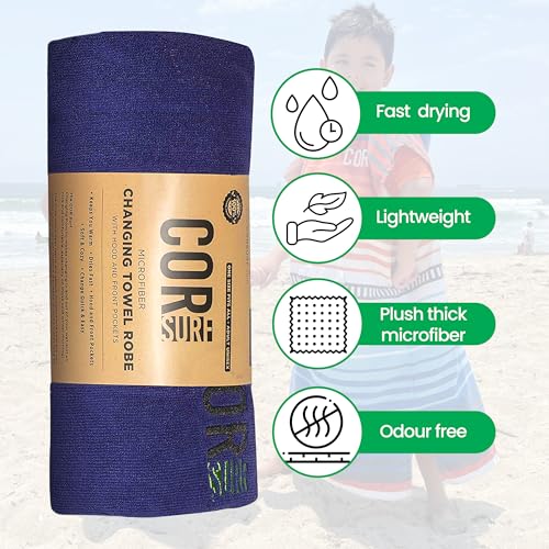 Kids Hooded Poncho Towel - Quick-Dry Microfiber Changing Robe for Beach & Swim
