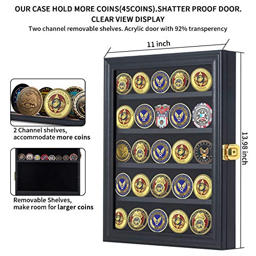 Lockable Wooden Challenge Coin Display Case with Removable Shelves