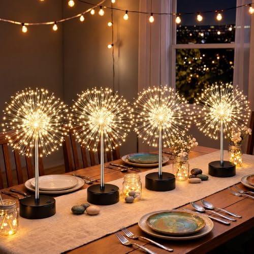 Tujoe 4 Pcs Halloween Firework Lights Table Centerpiece - Warm White (4/ Warm White)