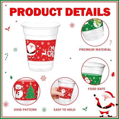 AIBIIN Red Christmas Disposable Plastic Cups 12oz Party Drinkware 50 Count