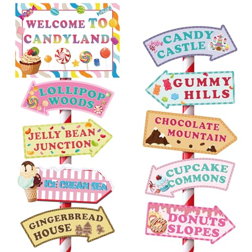 Welcome to Candyland Party Signs - 20 Pieces Candy Land Themed Decorations Kit for Kids Girls Birthday Halloween Christmas