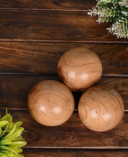 Acacia Wood Decorative Balls Set of 3 - 3-Inch Wooden Spheres for Bowls