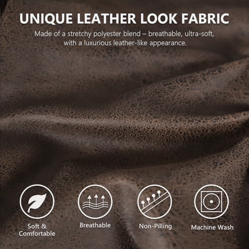 2-Piece Stretch Wingback Chair Covers - Soft Leather Look, Brown