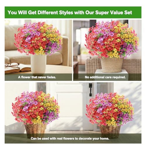 UV Resistant Outdoor Artificial Flowers - 13 Bundles Silk Faux Plants