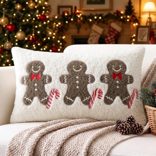 Artscope Gingerbread Man Lumbar Throw Pillow Cover 16x24 Inch - Festive Christmas Decor