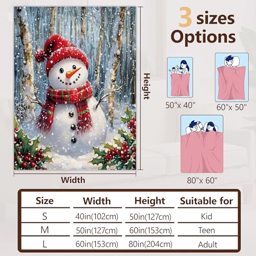 Snowmolle Cute Snowman Throw Blanket 50x60 Inch for Couch & Home Decor