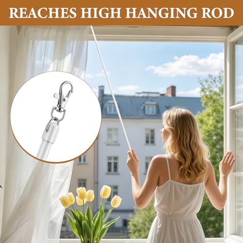 36-Inch Curtain Pull Wand Set, 4-Pack Fiberglass Drapery Rods with Hooks