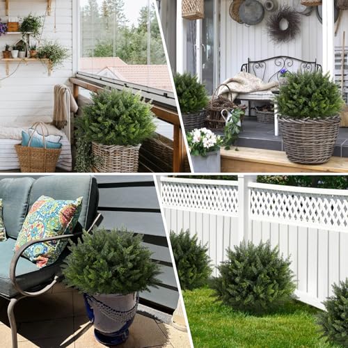 23.6-Inch Artificial Cedar Topiary Ball Trees - 2 Pack UV Resistant Shrubs
