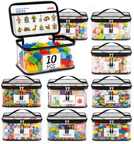 10-Pack Clear Toy Storage Bags with Handles and Zippers, Waterproof Organizer