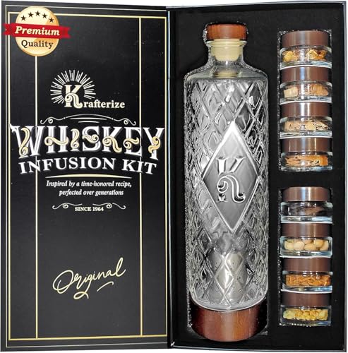 Krafterize Dark Green Whiskey Infusion Kit - DIY Bourbon Decanter Set for Men