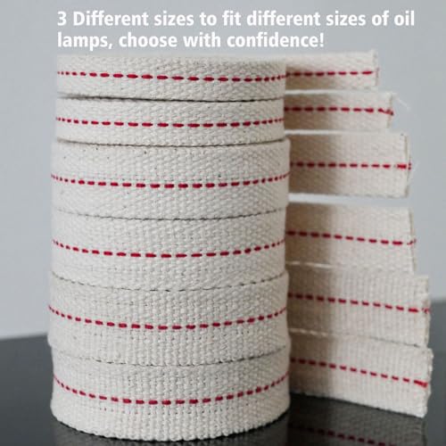 Cotton Oil Lamp Wicks - 39 Feet, 3 Sizes for Lanterns & Burners