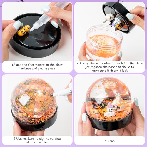 DIY Halloween Snow Globe Craft Kit (8 Pack) - Make Your Own Spooky Decor
