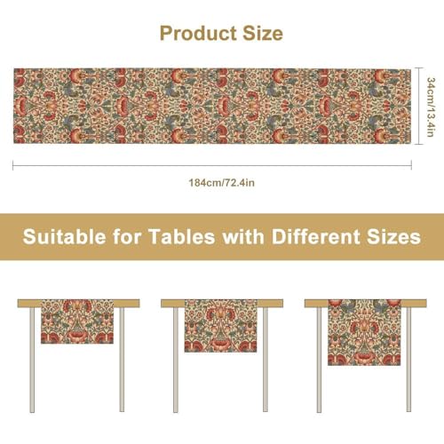 William Morris Floral Table Runner, Retro Abstract Flowers Botanical