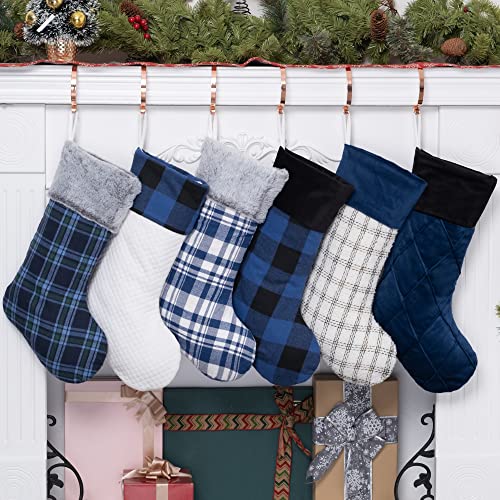 Blue & White 6 Pack Christmas Stockings Set 20" Large Fireplace Decorations