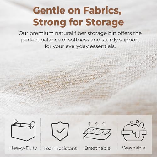 Natural Storage Baskets with PU Handles and Metal Frame 2-Pack