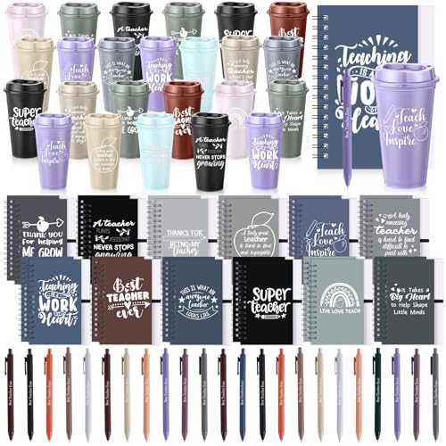 Thanks Teacher Gift Set Morandi - 72 Pcs Bulk Appreciation Gifts with Coffee Cups Notebooks & Pens