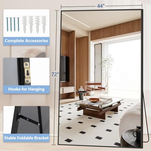 72" x 44" Oversized Full Length Floor Mirror with Aluminum Alloy Frame