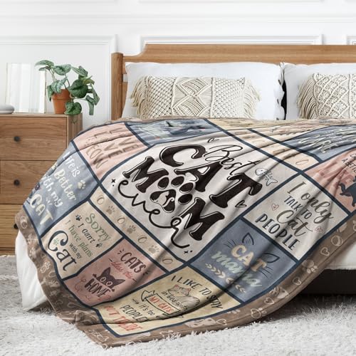 SteadStyle 60x50 Inch Cat Mom Christmas Gift Blanket - Best Mom Ever for Cat Lovers