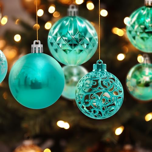 24ct Turquoise Christmas Tree Ornaments Set - 2.36'' Shatterproof Holiday Decorations