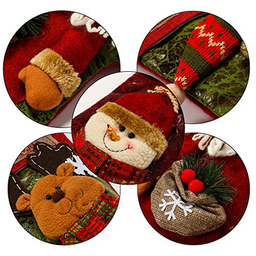 3-Pack 18-Inch Burlap Christmas Stockings Set with Santa Snowman Reindeer