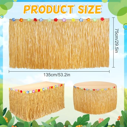 2-Pack Grass Table Skirt for Luau Hawaiian Party Decorations 53.2 x 29.5 Inch