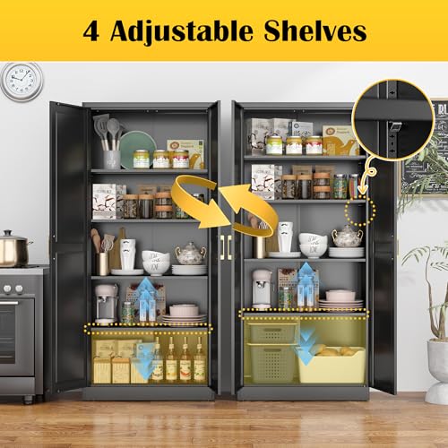 71" Tall Metal Pantry Storage Cabinet with Doors & Adjustable Shelves