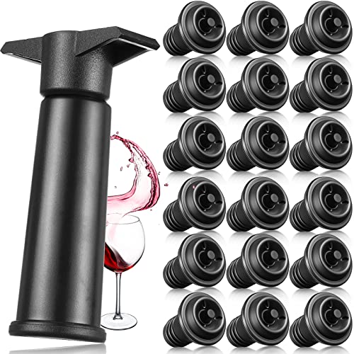 Honoson 18 Pcs Black Bottle Stoppers with Vacuum Pump Set - Wine Preservers