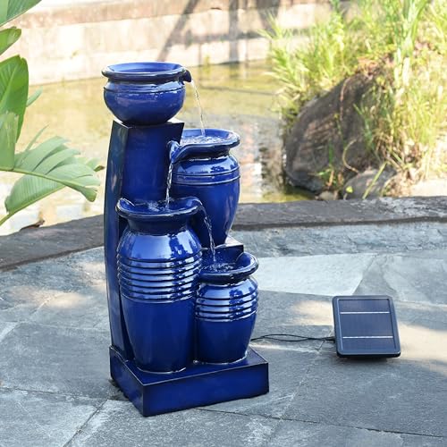 Teamson Home Navy 4-Tier Cascading Water Fountain Solar-Powered Outdoor Decor