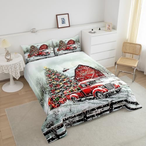Red White Comforter Set for Kids Girls Boys Teens Adults Twin Size 2Pcs Christmas Tree Bedding