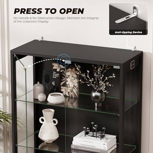 41.7" Glass Display Cabinet with LED Lights and Motion Sensor, Black