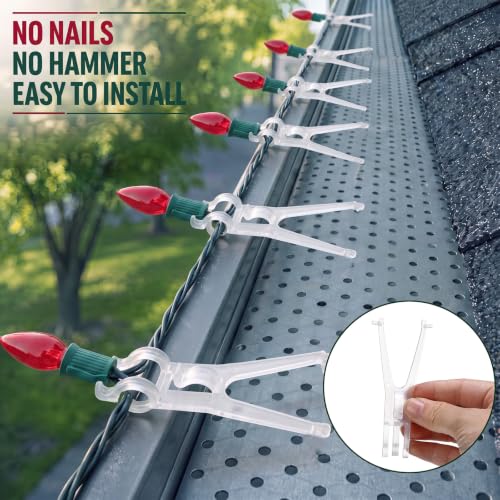 100 Pcs Christmas Light Clips for Gutters with Guards – Leinuosen 100 Pack