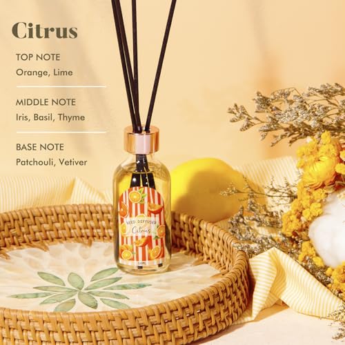 Reed Diffuser Set, Linen Vanilla Citrus Scented Oil Diffusers with 15 Sticks