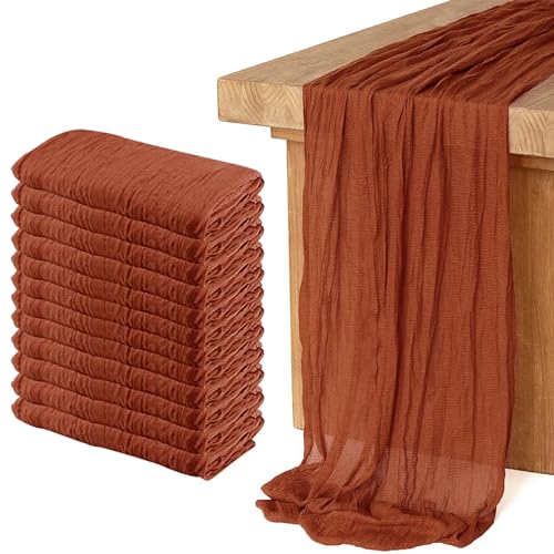12-Pack Cheesecloth Table Runners, 35" x 118" Boho Gauze for Weddings