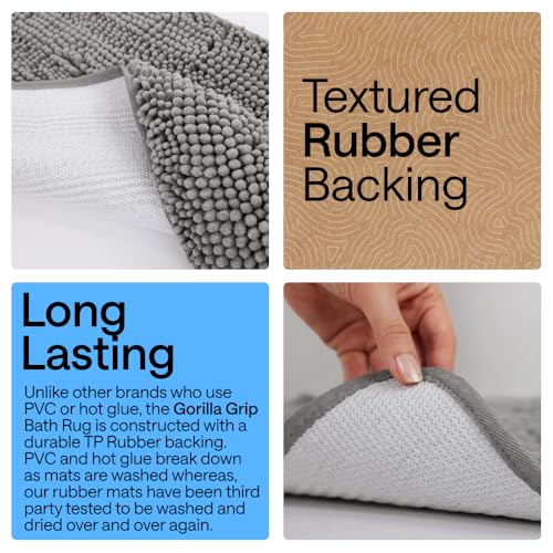 Gorilla Grip Thick Soft Chenille Bath Rug, 24x17 Grey Absorbent Mat