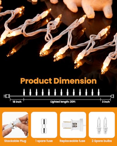 Clear Christmas Lights 100 Count Incandescent Mini String Lights, White Wire