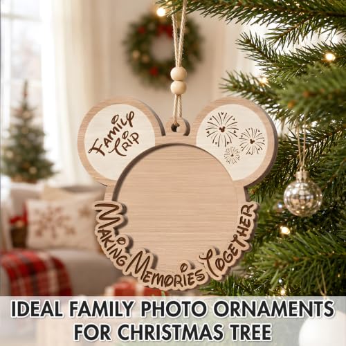 MeoDen Family Photo Frame Ornament - 4x4 Wooden Keepsake for Christmas Tree